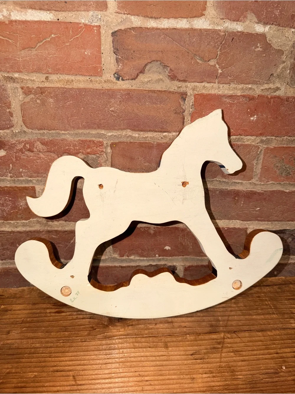 Hand-Painted Wooden Rocking Horse Wall Hook - Cream & Blue